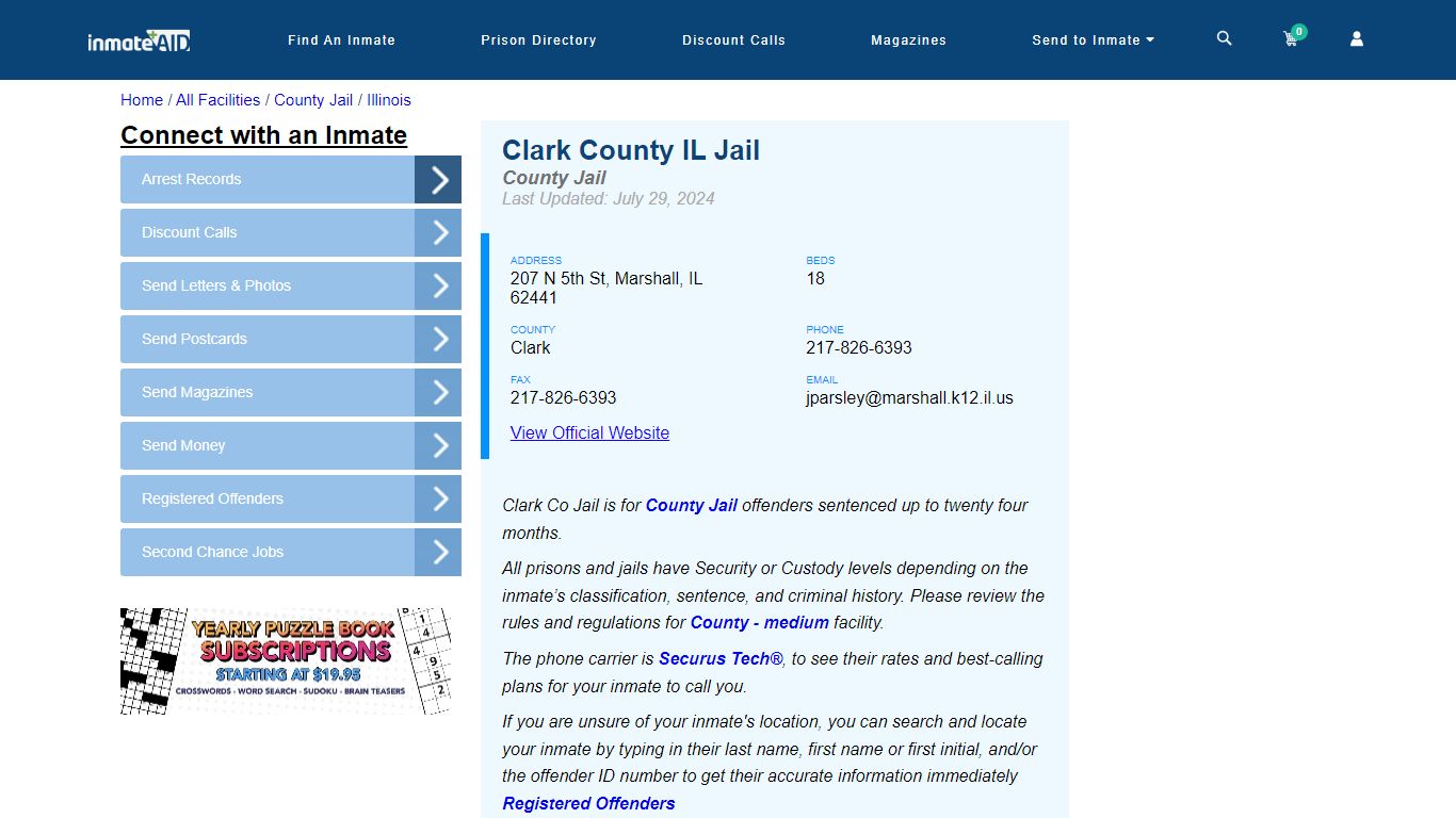 Clark County IL Jail - Inmate Locator